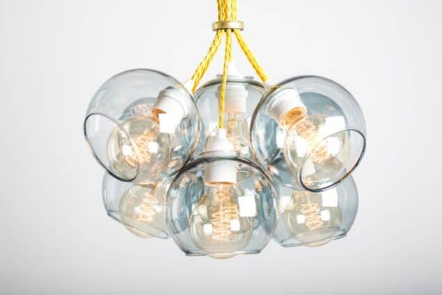 Mushroom designs Totnes Devon atom 9 shade grey glass chandelier