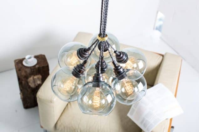 Mushroom designs Totnes Devon atom spot grey glass chandelier