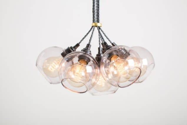 Mushroom designs Totnes Devon atom spot purple glass chandelier