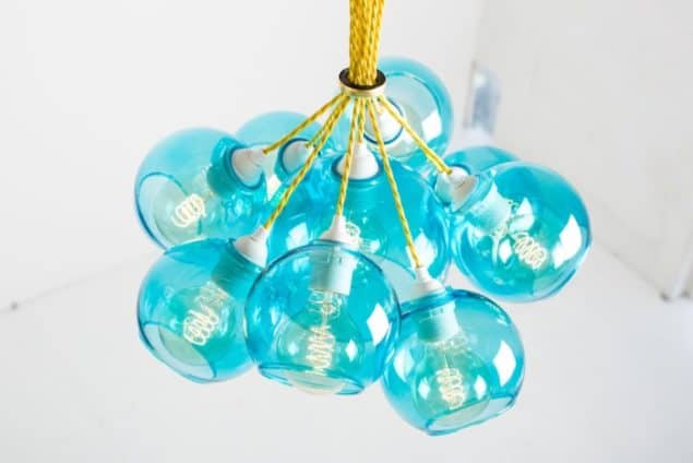 Mushroom designs Totnes Devon mega atom turquoise glass chandelier