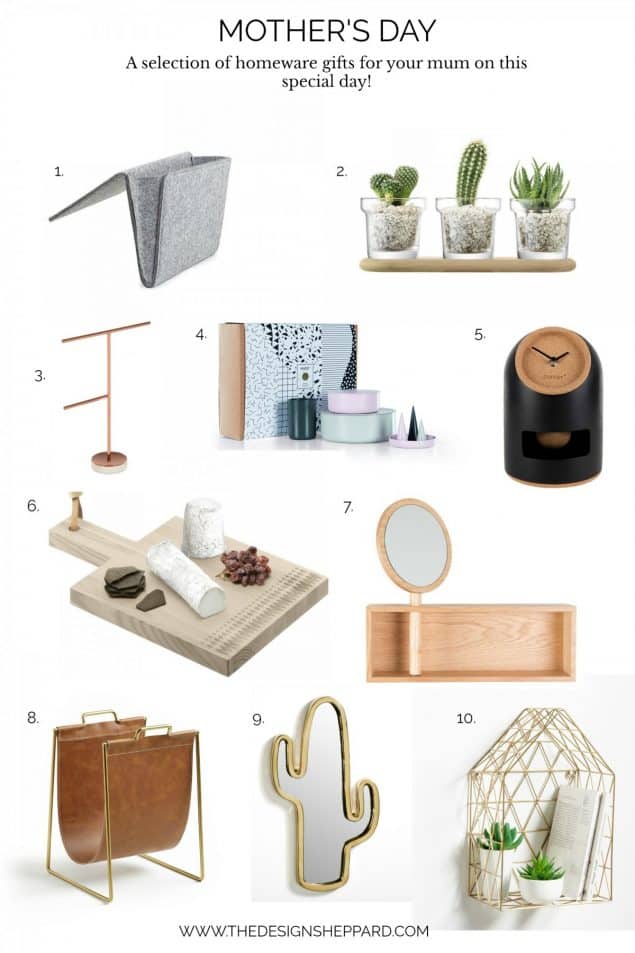 Mother's day gift guide containing a selection of homeware gifts